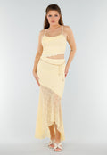 Butter Yellow Two-Piece Set met Kant en Asymmetrische Rok