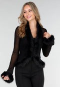 Zwarte Mesh Top met Imitatiebont