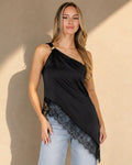 NEW080726 Zwarte One Shoulder Top met Kanten Zoom