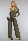 Elastische Gouden Glitter Jumpsuit met Wijde Pijpen