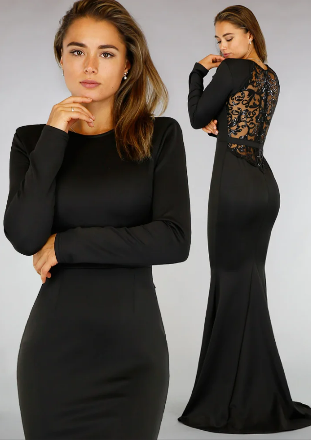 Classy Zwarte Longsleeve Galajurk met Pailletten Rug