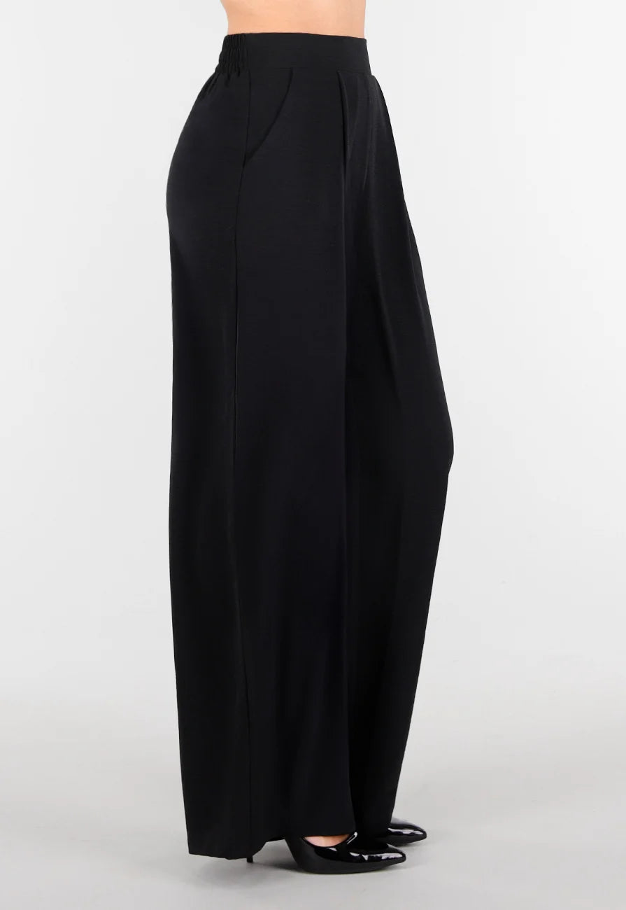 Petite High Waist Zwarte Linnen Look Broek met Tailleband