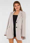 Beige Oversized Blazer met Knoopsluiting, Schoudervulling en Klepzakken