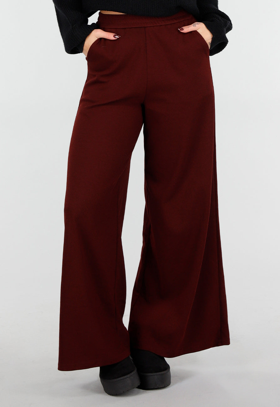 Bordeaux Fleece Lounge Broek met Wijde Pijpen