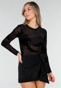 Zwarte Mesh Bodysuit met Flocked Print