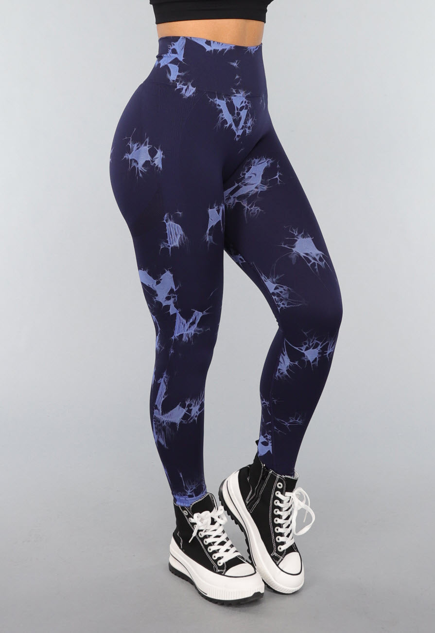 Navy Sportlegging met Tie Dye Print