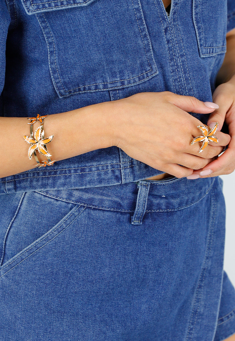 Gouden Zeester Sieraden Set met Ketting Oorbellen Armband en Ring