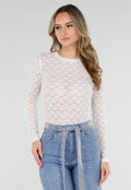 Witte Mesh Body met Lange Mouwen