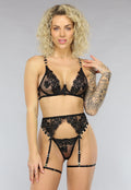 Zwarte Vintage Look Lingerie Set met Roosjes