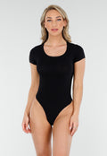 Zwarte Basic String Body met Stretch en Korte Mouwen