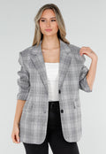 Grijze Geruite Blazer met Lange Mouwen en Knopen