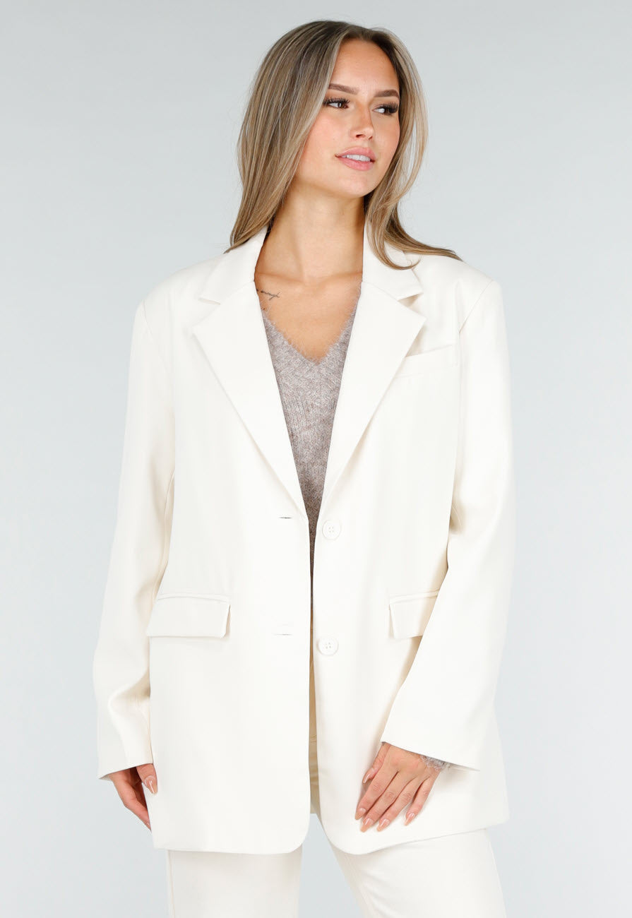 Crèmekleurige Oversized Blazer met Reverskraag en Knopen