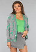 Grijze Cardigan met Groene Details