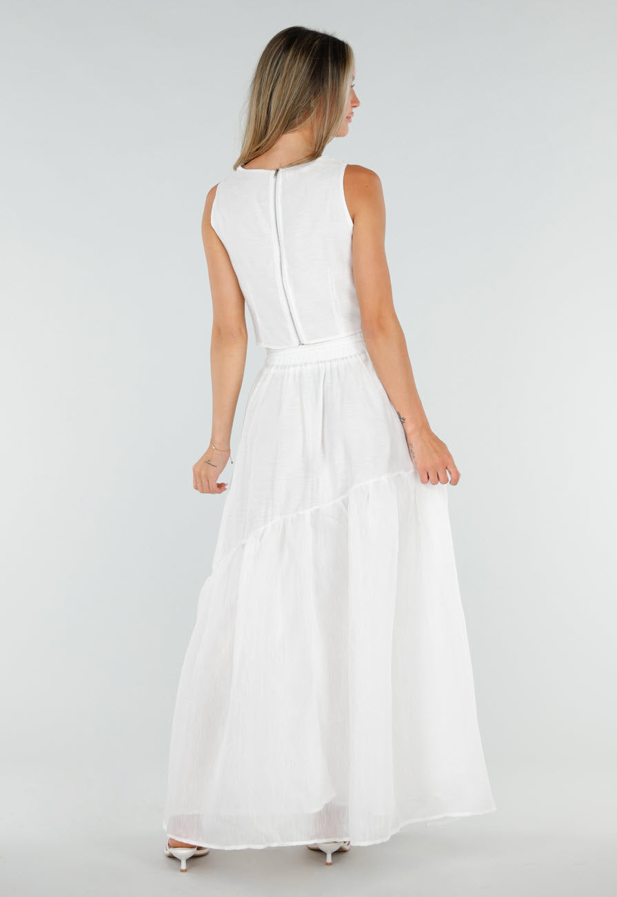 NEW150726 Witte Bloemen Crop Top met Mouwloos Model