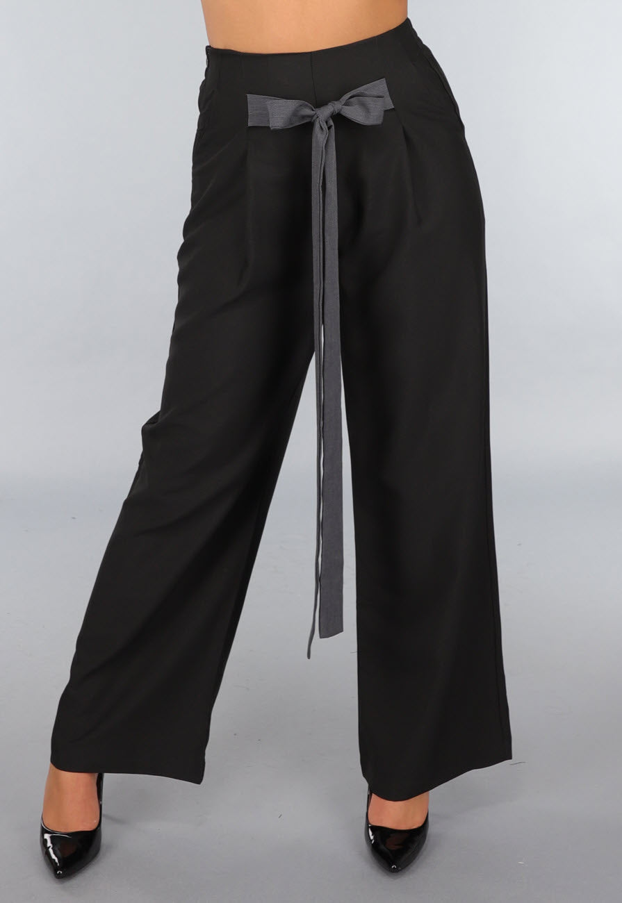Zwarte Pantalon met Antraciet Strikdetail