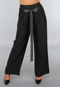 Zwarte Pantalon met Antraciet Strikdetail