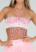 NEW120826 Roze Kralen Bodychain met Goudkleurige Kettingen en Hanger