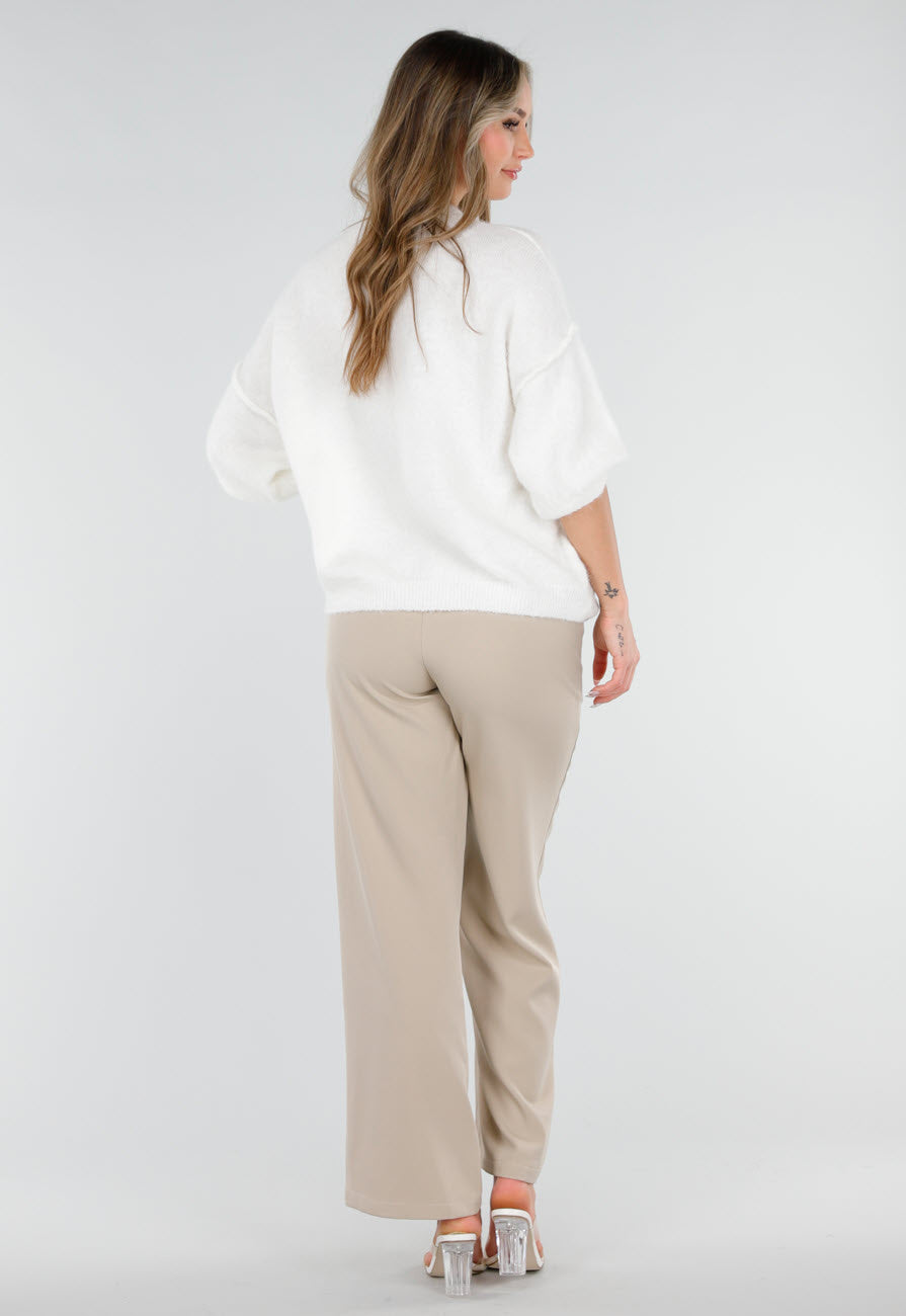 Witte Wolmix Trui met Halflange Mouwen