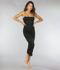 Zwarte Geplooide Bodycon Jurk