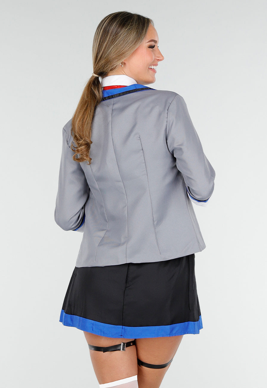 School Uniform Kostuum met Grijze Blazer Blouse Set met Rok en Stropdas
