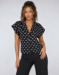 Zwarte Polkadot Blazer Top met Schoudervulling