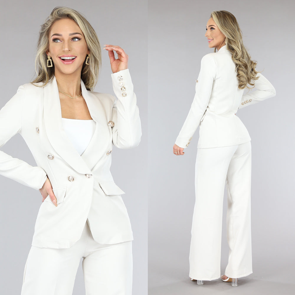 Beige Getailleerde Blazer met Gouden Buttons