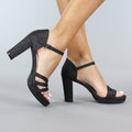 Zwarte Glam Glitter Sandaletten met Straps
