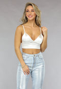 Witte Satin Look Crop Top met Spaghettibandjes