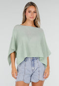 Mintgroene Gebreide Poncho Trui met Wijde Pasvorm