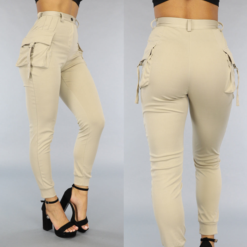 Lange Beige Aansluitende Cargo Broek