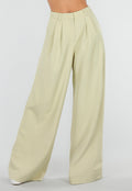 NEW190826 Pistache Groene Tall Wide Leg Broek met Plooien