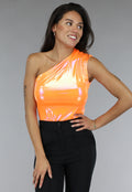 Oranje Holografische Metallic One Shoulder Bodysuit