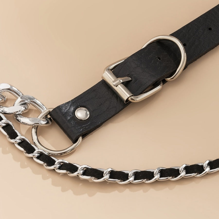 Zilveren Lederlook Riem met Bodychain