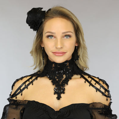 Zwarte Victorian Kraag met Kraaltjes