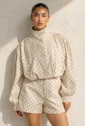 Beige Two Piece Set met Zwarte Stippen en Lange Mouwen