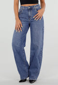 NEW050826 Blauwe Barrel Jeans met Hoge Taille en Lichte Stretch