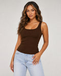 Bruin Rib Hemdje met Stretch en Brede Bandjes