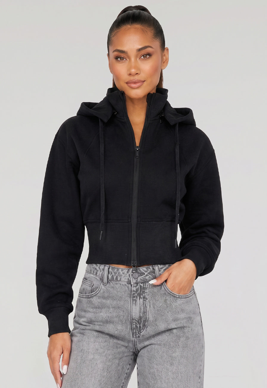 Zwart Vest in Kort Model met Afneembare Capuchon