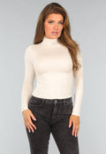 Beige Zachte Turtleneck Top met Lange Mouwen