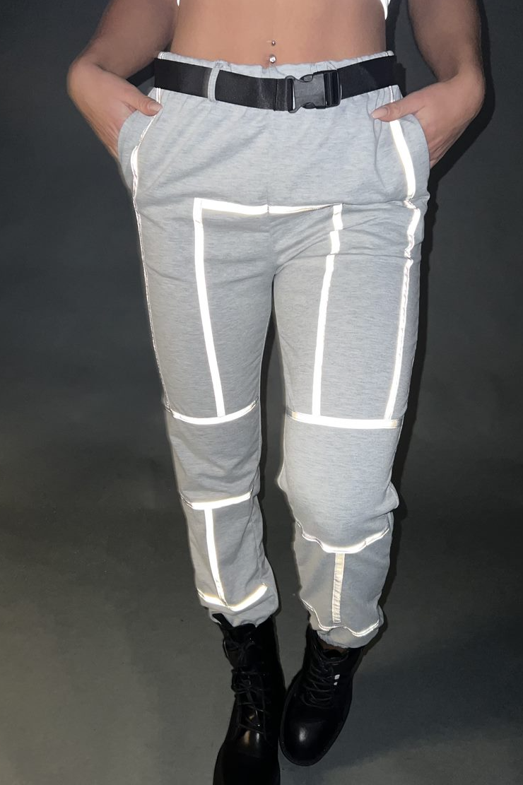 Grijze Joggingsbroek met Reflecterende Lijnen