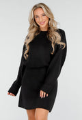 Zwarte Gebreide 2-Piece Set met Trui en Rok