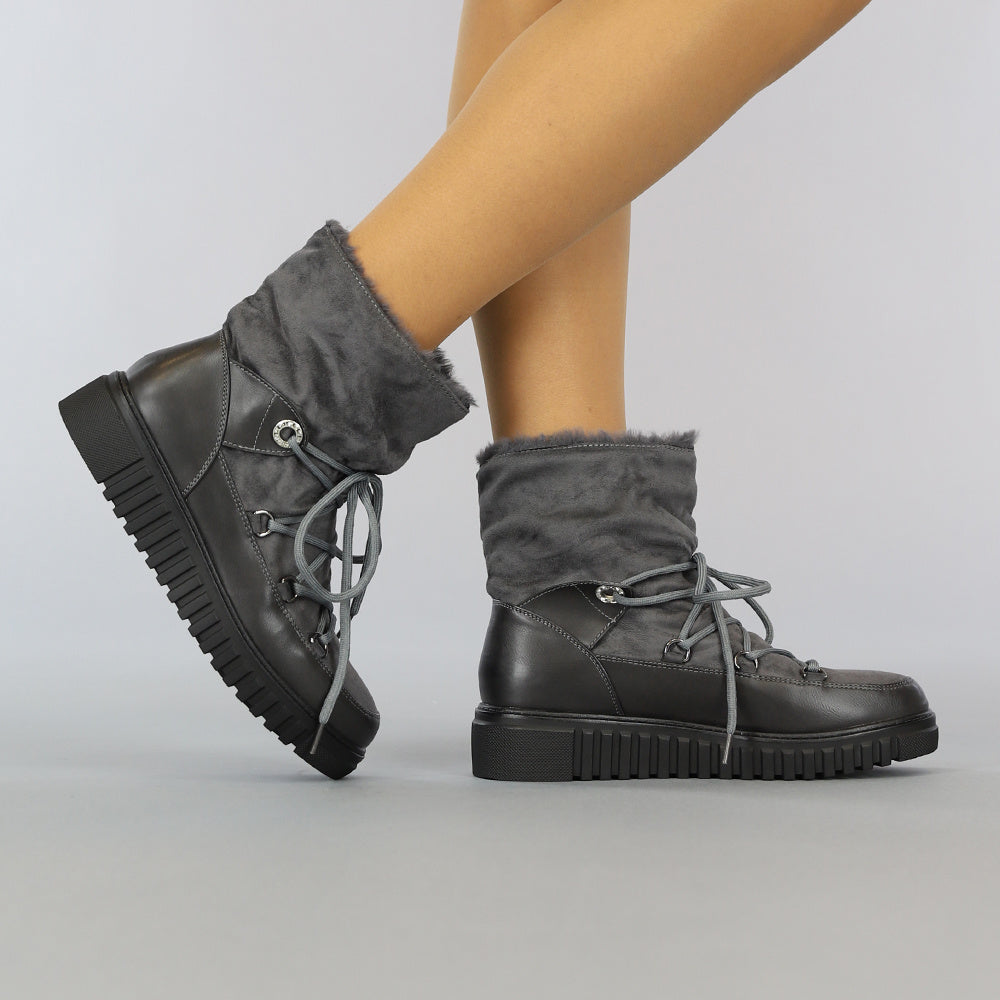 Grijze Gevoerde Snowboots met Veter