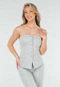 Lichtgrijze Strapless Gilet Top met Knoopsluiting