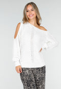 Witte Gebreide Trui met Cut Out en Off Shoulder