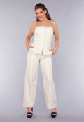 Strapless Beige Co Ord Set met Pantalon