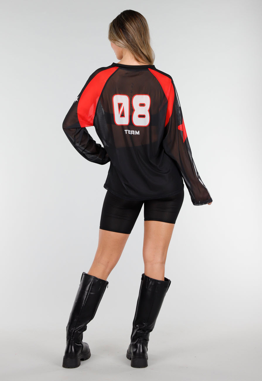 Zwarte Jersey Top met Lange Mouwen en Print