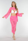 Felroze Gehaakte Cover-Up Set met Hartjespatroon en Bolero