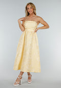 Strapless Midi Jurk in Butter Yellow met Jacquardlook