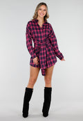 Roze Geruite Blouse Jurk met Tailleband