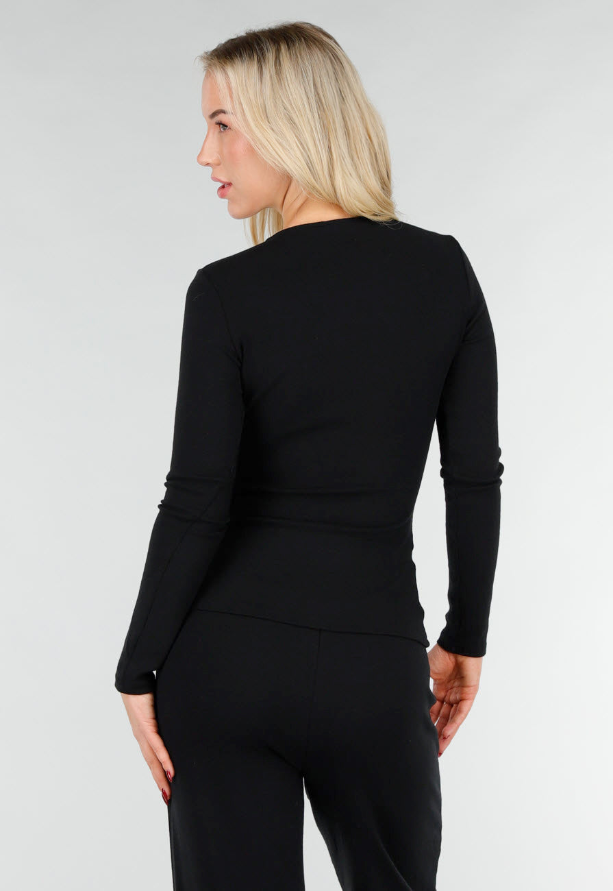 Asymmetrische Zwarte Two Piece Set met Lange Mouwen